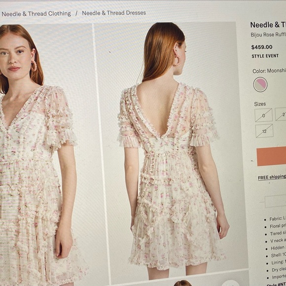 Like New- Needle & thread Bijou rose ruffle mini dress- size 16 - Picture 3 of 10